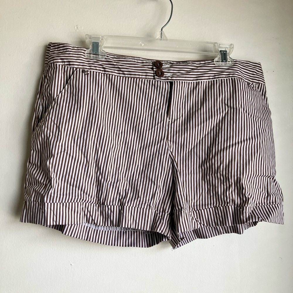 Vertigo Paris Brown and White Striped Shorts with Button Detail Size 14 New
